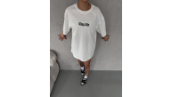 Kadın Kısa Kol Yazlık Tişört Bisiklet Yaka Baskılı Oversize T-Shirt - Beyaz Kadın Kısa Kol Yazlık Tişört Bisiklet Yaka Baskılı Oversize T-Shirt - Beyaz