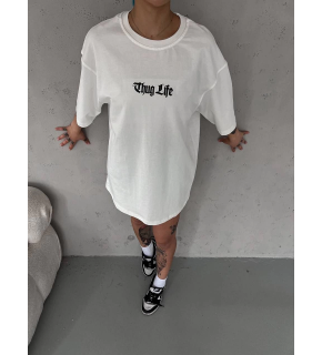 Kadın Kısa Kol Yazlık Tişört Bisiklet Yaka Baskılı Oversize T-Shirt - Beyaz