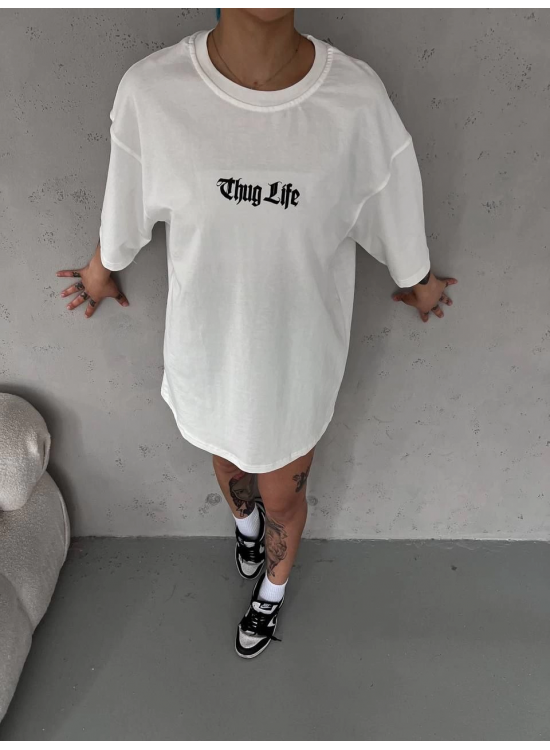 Kadın Kısa Kol Yazlık Tişört Bisiklet Yaka Baskılı Oversize T-Shirt - Beyaz Kadın Kısa Kol Yazlık Tişört Bisiklet Yaka Baskılı Oversize T-Shirt - Beyaz