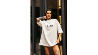 kadın Bisiklet Yaka Baskılı Oversize Kısa kol T-Shirt - Beyaz kadın Bisiklet Yaka Baskılı Oversize Kısa kol T-Shirt - Beyaz