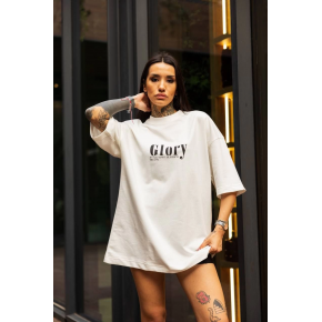 kadın Bisiklet Yaka Baskılı Oversize  Kısa kol T-Shirt - Beyaz