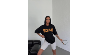 Kadın Baskılı T-Shirt Kısa Kol Bisiklet Yaka Oversize Tişört - Siyah Kadın Baskılı T-Shirt Kısa Kol Bisiklet Yaka Oversize Tişört - Siyah