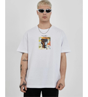 Erkek Kısa Kol Yazlık Tişört Bisiklet Yaka Baskılı Oversize T-Shirt - Beyaz