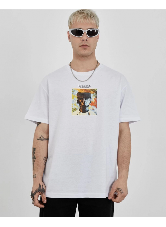 Erkek Kısa Kol Yazlık Tişört Bisiklet Yaka Baskılı Oversize T-Shirt - Beyaz Erkek Kısa Kol Yazlık Tişört Bisiklet Yaka Baskılı Oversize T-Shirt - Beyaz
