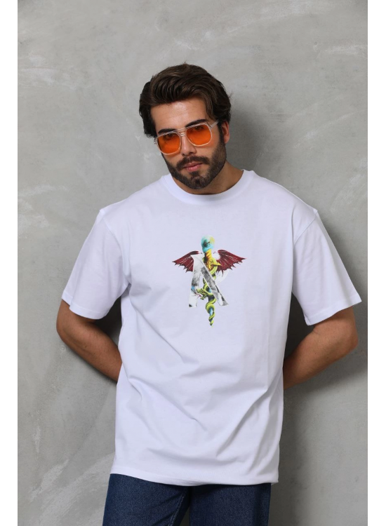 Erkek Baskılı T-Shirt Kısa Kol Bisiklet Yaka Regular Fit Rahat Kalıp Tişört - Beyaz Erkek Baskılı T-Shirt Kısa Kol Bisiklet Yaka Regular Fit Rahat Kalıp Tişört - Beyaz