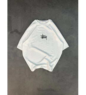 kadın Bisiklet Yaka Baskılı Oversize  Kısa kol T-Shirt - Beyaz