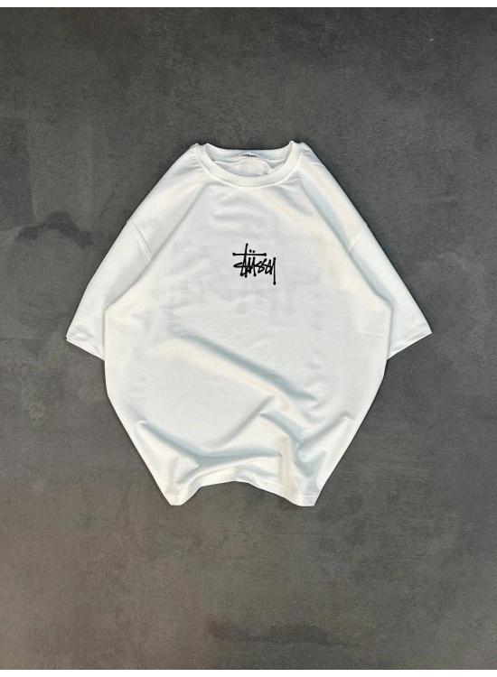 kadın Bisiklet Yaka Baskılı Oversize Kısa kol T-Shirt - Beyaz kadın Bisiklet Yaka Baskılı Oversize Kısa kol T-Shirt - Beyaz