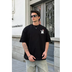 Erkek Kısa Kol Yazlık Tişört Bisiklet Yaka Baskılı Oversize T-Shirt - Beyaz