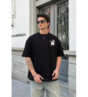 Erkek Kısa Kol Yazlık Tişört Bisiklet Yaka Baskılı Oversize T-Shirt - Beyaz