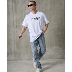 Erkek Kısa Kol Yazlık Tişört Bisiklet Yaka Baskılı Oversize T-Shirt - Beyaz