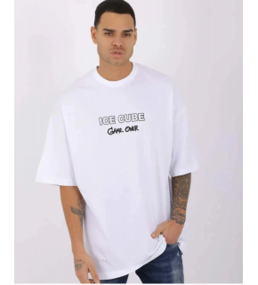 Erkek Kısa Kol Yazlık Tişört Bisiklet Yaka Baskılı Oversize T-Shirt - Beyaz