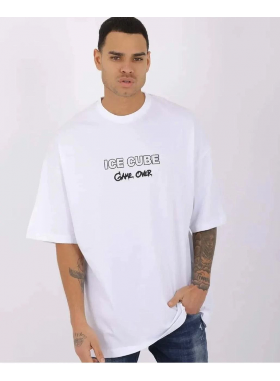 Erkek Kısa Kol Yazlık Tişört Bisiklet Yaka Baskılı Oversize T-Shirt - Beyaz Erkek Kısa Kol Yazlık Tişört Bisiklet Yaka Baskılı Oversize T-Shirt - Beyaz