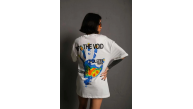 kadın Bisiklet Yaka Baskılı Oversize Kısa kol T-Shirt - Beyaz kadın Bisiklet Yaka Baskılı Oversize Kısa kol T-Shirt - Beyaz