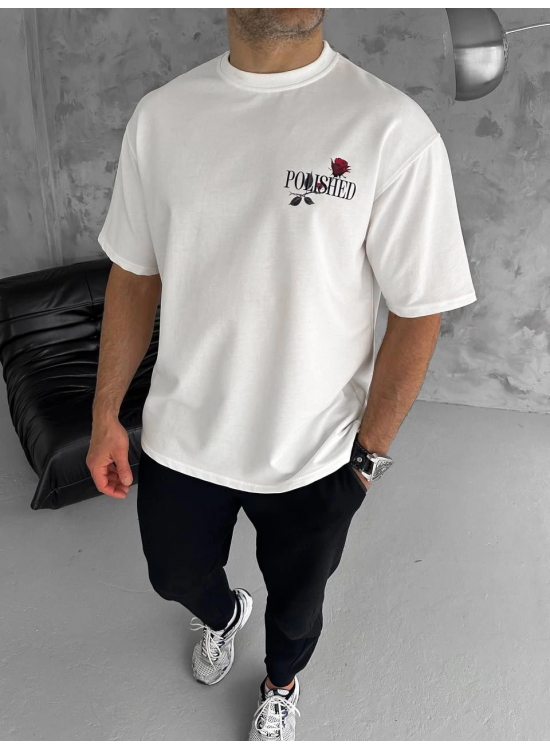 Erkek Kısa Kol Yazlık Tişört Bisiklet Yaka Baskılı Oversize T-Shirt - Beyaz Erkek Kısa Kol Yazlık Tişört Bisiklet Yaka Baskılı Oversize T-Shirt - Beyaz