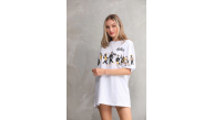 kadın Bisiklet Yaka Baskılı Oversize T-Shirt - Beyaz kadın Bisiklet Yaka Baskılı Oversize T-Shirt - Beyaz