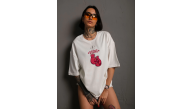 kadın Bisiklet Yaka Boks Eldiven Baskılı Oversize T-Shirt - Beyaz kadın Bisiklet Yaka Boks Eldiven Baskılı Oversize T-Shirt - Beyaz