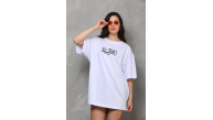 Kadın Kısa Kol Yazlık Tişört Bisiklet Yaka Baskılı Oversize T-Shirt - Beyaz Kadın Kısa Kol Yazlık Tişört Bisiklet Yaka Baskılı Oversize T-Shirt - Beyaz
