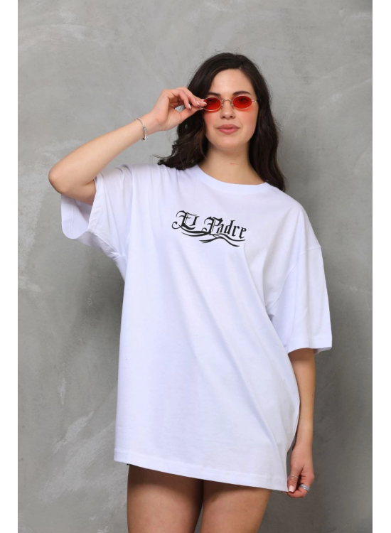 Kadın Kısa Kol Yazlık Tişört Bisiklet Yaka Baskılı Oversize T-Shirt - Beyaz Kadın Kısa Kol Yazlık Tişört Bisiklet Yaka Baskılı Oversize T-Shirt - Beyaz