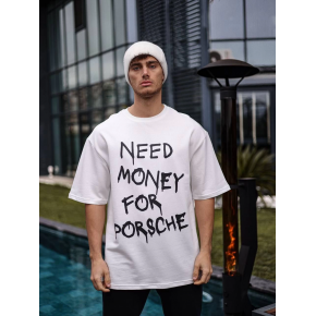 Erkek Kısa Kol Yazlık Tişört Bisiklet Yaka Baskılı Oversize T-Shirt - Beyaz
