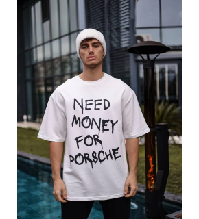 Erkek Kısa Kol Yazlık Tişört Bisiklet Yaka Baskılı Oversize T-Shirt - Beyaz