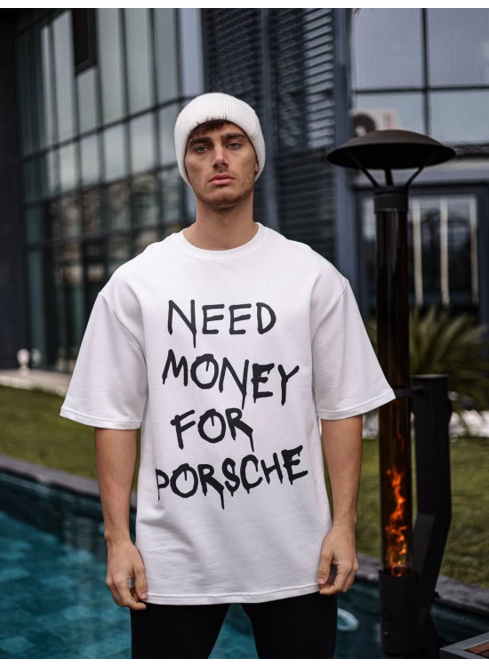 Erkek Kısa Kol Yazlık Tişört Bisiklet Yaka Baskılı Oversize T-Shirt - Beyaz Erkek Kısa Kol Yazlık Tişört Bisiklet Yaka Baskılı Oversize T-Shirt - Beyaz