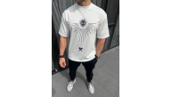 Erkek Kısa Kol Tişört Bisiklet Yaka GÜL Baskılı Oversize T-Shirt - Beyaz