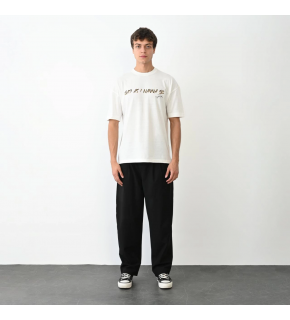 Erkek Baskılı T-Shirt Kısa Kol Bisiklet Yaka Regular Fit Rahat Kalıp Günlük Tişört- Beyaz