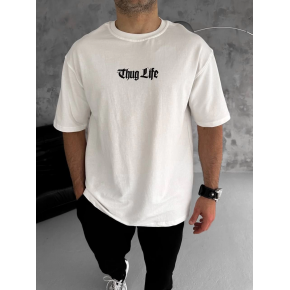Erkek Kısa Kol Yazlık Tişört Bisiklet Yaka Baskılı Oversize T-Shirt - Beyaz