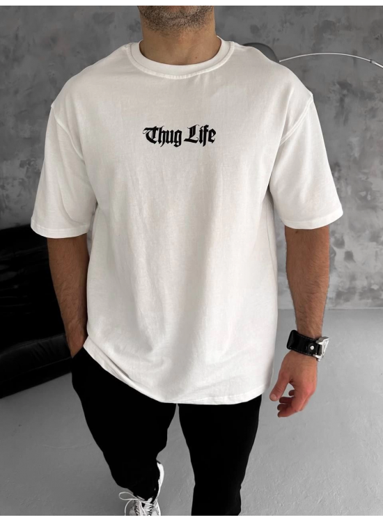 Erkek Kısa Kol Yazlık Tişört Bisiklet Yaka Baskılı Oversize T-Shirt - Beyaz Erkek Kısa Kol Yazlık Tişört Bisiklet Yaka Baskılı Oversize T-Shirt - Beyaz