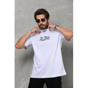 Erkek Kısa Kol Yazlık Tişört Bisiklet Yaka Baskılı Oversize T-Shirt - Beyaz