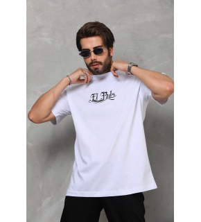 Erkek Kısa Kol Yazlık Tişört Bisiklet Yaka Baskılı Oversize T-Shirt - Beyaz