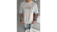 Erkek Bisiklet Yaka Yıldırım Baskılı Kısa kol T-Shirt - Beyaz Erkek Bisiklet Yaka Yıldırım Baskılı Kısa kol T-Shirt - Beyaz