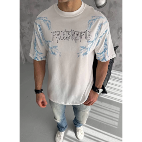 Erkek Bisiklet Yaka Yıldırım Baskılı  Kısa kol T-Shirt - Beyaz