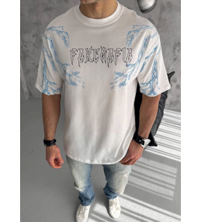 Erkek Bisiklet Yaka Yıldırım Baskılı  Kısa kol T-Shirt - Beyaz