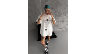 kadın Bisiklet Yaka Baskılı Oversize Kısa kol T-Shirt - Beyaz kadın Bisiklet Yaka Baskılı Oversize Kısa kol T-Shirt - Beyaz