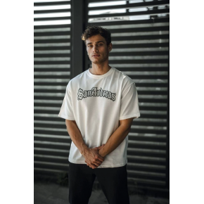 Erkek Kısa Kol Yazlık Tişört Bisiklet Yaka Baskılı Oversize T-Shirt - Beyaz
