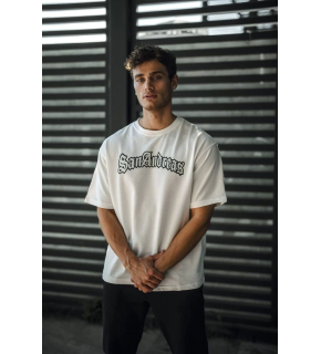 Erkek Kısa Kol Yazlık Tişört Bisiklet Yaka Baskılı Oversize T-Shirt - Beyaz