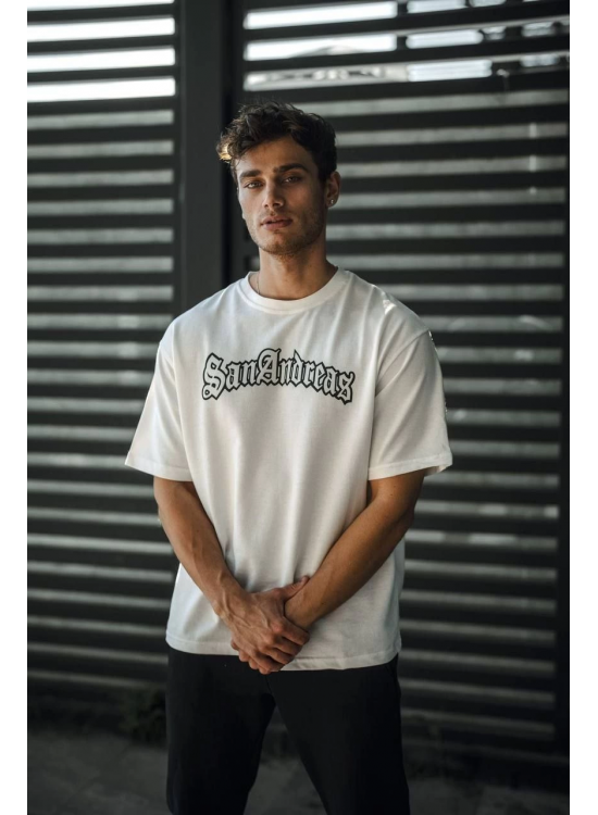 Erkek Kısa Kol Yazlık Tişört Bisiklet Yaka Baskılı Oversize T-Shirt - Beyaz Erkek Kısa Kol Yazlık Tişört Bisiklet Yaka Baskılı Oversize T-Shirt - Beyaz