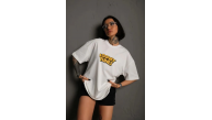 kadın Bisiklet Yaka Baskılı Oversize Kısa kol T-Shirt - Beyaz kadın Bisiklet Yaka Baskılı Oversize Kısa kol T-Shirt - Beyaz