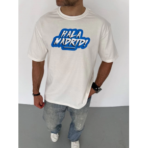 Erkek Kısa Kol Yazlık Tişört Bisiklet Yaka Baskılı Oversize T-Shirt - Beyaz