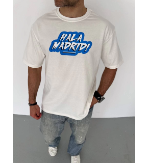 Erkek Kısa Kol Yazlık Tişört Bisiklet Yaka Baskılı Oversize T-Shirt - Beyaz