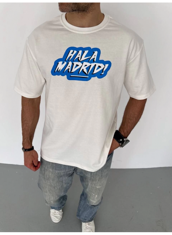Erkek Kısa Kol Yazlık Tişört Bisiklet Yaka Baskılı Oversize T-Shirt - Beyaz Erkek Kısa Kol Yazlık Tişört Bisiklet Yaka Baskılı Oversize T-Shirt - Beyaz