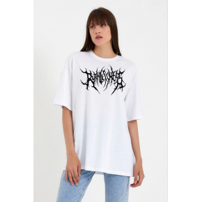Kadın Baskılı T-Shirt Kısa Kol Bisiklet Yaka Oversize Rahat Kalıp Günlük Tişört   - Beyaz