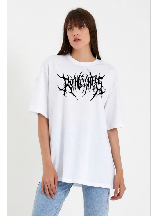 Kadın Baskılı T-Shirt Kısa Kol Bisiklet Yaka Oversize Rahat Kalıp Günlük Tişört - Beyaz Kadın Baskılı T-Shirt Kısa Kol Bisiklet Yaka Oversize Rahat Kalıp Günlük Tişört - Beyaz