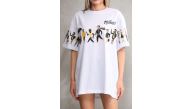 kadın Bisiklet Yaka Baskılı Oversize T-Shirt - Beyaz kadın Bisiklet Yaka Baskılı Oversize T-Shirt - Beyaz