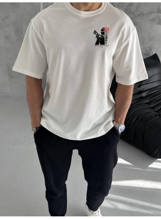 Erkek Kısa Kol Yazlık Tişört Bisiklet Yaka Baskılı Oversize T-Shirt - Beyaz Erkek Kısa Kol Yazlık Tişört Bisiklet Yaka Baskılı Oversize T-Shirt - Beyaz