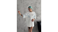 Kadın Bisiklet Yaka Yıldırım Baskılı Kısa kol T-Shirt - Beyaz Kadın Bisiklet Yaka Yıldırım Baskılı Kısa kol T-Shirt - Beyaz