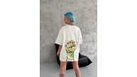 Kadın Kısa Kol Yazlık Tişört Bisiklet Yaka Baskılı Oversize T-Shirt - Beyaz Kadın Kısa Kol Yazlık Tişört Bisiklet Yaka Baskılı Oversize T-Shirt - Beyaz