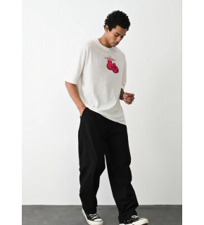 Erkek Boks eldiven Baskılı T-Shirt Kısa Kol Bisiklet Yaka Regular Tişört - Beyaz