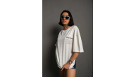kadın Bisiklet Yaka Baskılı Oversize Kısa kol T-Shirt - Beyaz kadın Bisiklet Yaka Baskılı Oversize Kısa kol T-Shirt - Beyaz